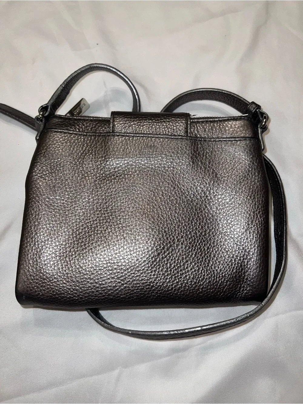 Michael Kors Metallic Charcoal Pebbled Leather Crossbody Bag
